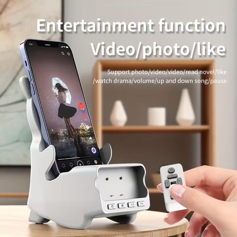 حامل هاتف 3 في 1، حامل مكبر صوت بلوتوث مع صوت بانورامي 9D وجهاز تحكم عن بعد لاسلكي للصفحات، منصة سطح المكتب بدون استخدام اليدين لـ TikTok وموسيقى فيديو YouTube والقراءة على أجهزة iPhone Android اللوحية in Kuwait