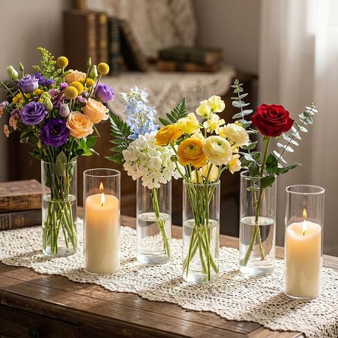 24 Pcs 8 Inch Tall Glass Vases Bulk Clear Cylinder Flower Vases Transparent Candle Holder Glass Cylinder Vases Floral Plant Vase Bulk for Wedding Centerpieces Home Decoration Dinners Party Event in Saudi Arabia