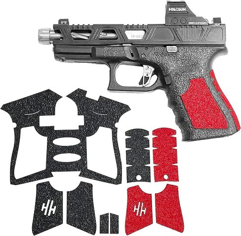 Handleitgrips Gun Grip Tape Compatible with Glock 19 and Glock 23 Gen 4, Black Hybrid Textured Rubber Pistol Grip Tape with Red Sandpaper Inserts, Gun Grip Wrap, Veteran Owned, Made in USA in Saudi Arabia