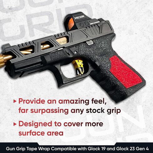 Handleitgrips Gun Grip Tape Compatible with Glock 19 and Glock 23 Gen 4, Black Hybrid Textured Rubber Pistol Grip Tape with Red Sandpaper Inserts, Gun Grip Wrap, Veteran Owned, Made in USA in Saudi Arabia