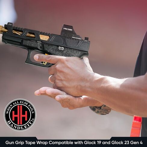 Handleitgrips Gun Grip Tape Compatible with Glock 19 and Glock 23 Gen 4, Black Hybrid Textured Rubber Pistol Grip Tape with Red Sandpaper Inserts, Gun Grip Wrap, Veteran Owned, Made in USA in Saudi Arabia