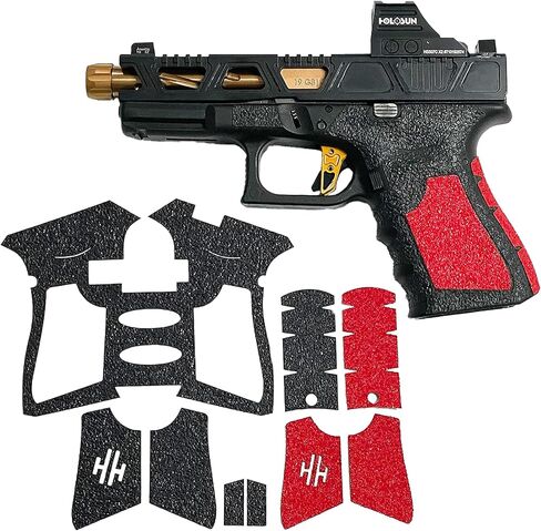 Handleitgrips Gun Grip Tape Compatible with Glock 19 and Glock 23 Gen 4, Black Hybrid Textured Rubber Pistol Grip Tape with Red Sandpaper Inserts, Gun Grip Wrap, Veteran Owned, Made in USA in Saudi Arabia