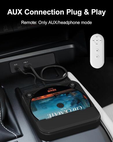 مشغل أقراص مضغوطة محمول للسيارة ENVYCLOUD مع منفذ USB/AUX، مشغل أقراص مضغوطة خارجي متوافق مع راديو السيارة والكمبيوتر المحمول والتلفزيون والكمبيوتر، عالمي للمركبة مع محول (أسود) in Kuwait