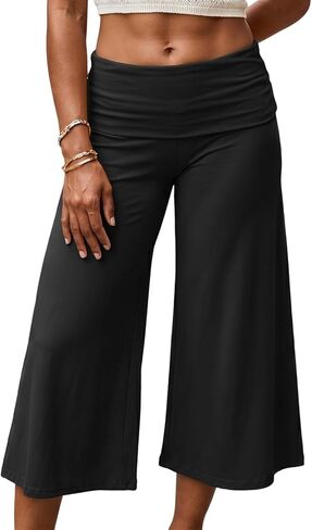 سراويل Lordree النسائية القابلة للطي فوق كابري كولوتيس منخفضة الارتفاع وواسعة الساق من Gauchos مقصوصة لصالة اليوغا in Kuwait