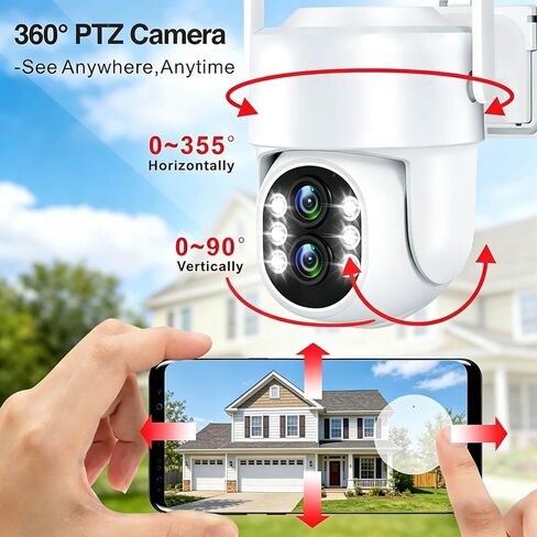 Wireless PTZ Security Camera System Outdoor with 10" HD Monitor, Pre-Installed 1TB HDD for 24/7 Recording No Monthly Fee, 4X 2K Dual-Lens Cameras with 10X Zoom, 10CH Expandable WiFi NVR, 2.4G/5G in Saudi Arabia