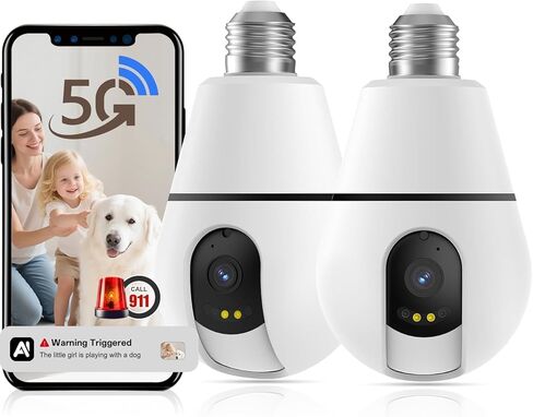 DYPCO كاميرا المصباح الكهربائي في الهواء الطلق، 5G/2.4 جيجا هرتز كاميرات الأمن المصباح الكهربائي اللاسلكية في الهواء الطلق، كشف الحركة بالذكاء الاصطناعي وإنذار صفارات الإنذار، التخزين السحابي في الولايات المتحدة، 911 رؤية ليلية ملونة (عبوتان) in Kuwait