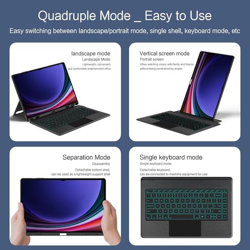 Split Keyboard Case for Samsung Galaxy Tab S8+ Plus S9+ Plus S10+ Plus 12.4-inch Case and Keyboard Smart Touchpad Magnetic Detachable Keyboard Cover, Bluetooth Connection, Free Mouse (Black in Saudi Arabia