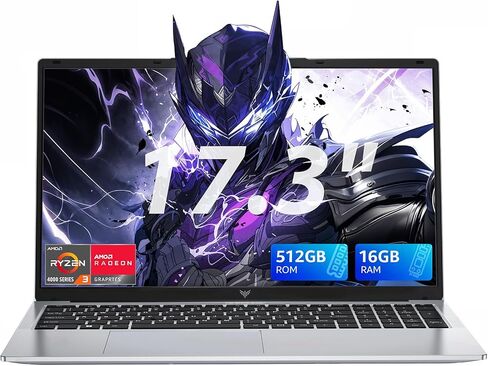 كمبيوتر محمول للألعاب KAIGERR مقاس 17.3 بوصة، AMD Ryzen 4300U (معالج Intel N100، حتى 3.7 جيجا هرتز) 16 جيجابايت DDR4 RAM 512 جيجابايت SSD كمبيوتر محمول مع نوع C، شاشة 1908 × 1080، كمبيوتر محمول Windows 11 in Saudi Arabia