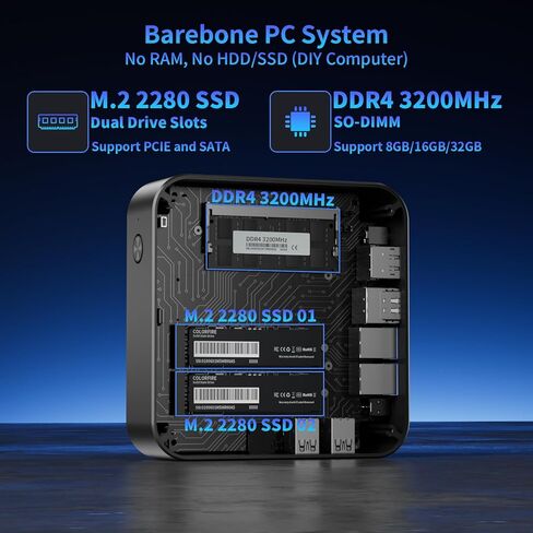 DreamQuest Mini PC Barebone – Intel 12th Gen N95 (up to 3.4GHz), 4K@60Hz UHD Graphics, WiFi 5, BT 4.2, 4X USB 3.2, Dual LAN, 3X HDMI, Windows 11 Pro Supported (No RAM, No SSD) in Saudi Arabia