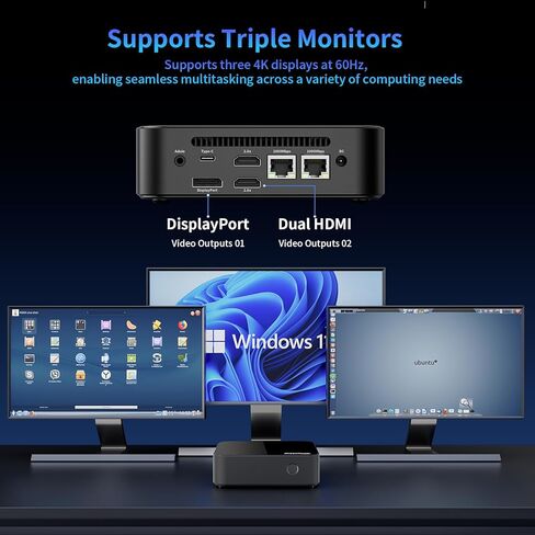 DreamQuest Mini PC Barebone – Intel 12th Gen N95 (up to 3.4GHz), 4K@60Hz UHD Graphics, WiFi 5, BT 4.2, 4X USB 3.2, Dual LAN, 3X HDMI, Windows 11 Pro Supported (No RAM, No SSD) in Saudi Arabia