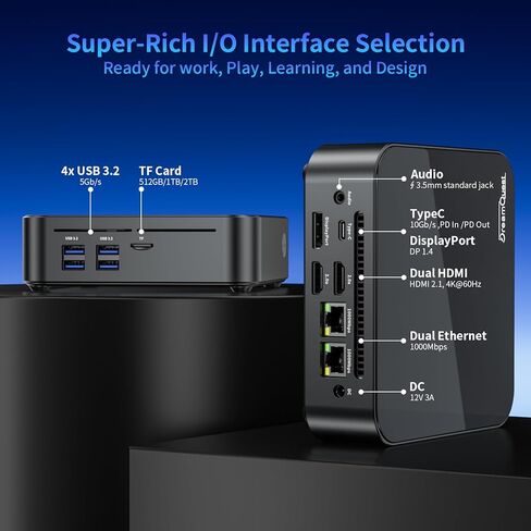 DreamQuest Mini PC Barebone – Intel 12th Gen N95 (up to 3.4GHz), 4K@60Hz UHD Graphics, WiFi 5, BT 4.2, 4X USB 3.2, Dual LAN, 3X HDMI, Windows 11 Pro Supported (No RAM, No SSD) in Saudi Arabia