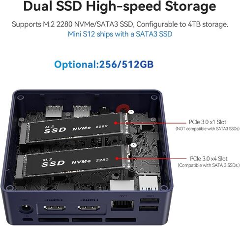 جهاز كمبيوتر صغير الحجم Beelink Mini S12 بسعة 16 جيجابايت وذاكرة الوصول العشوائي سعة 512 جيجابايت SSD - Intel N95 وDual 4K HDMI و2.5 جيجابت في الثانية إيثرنت وWi-Fi 5 وBT4.2 وWindows 11 Home Compact كمبيوتر سطح المكتب in Saudi Arabia