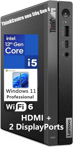 كمبيوتر Lenovo ThinKCentre neo 50q Gen 4 Tiny 1L Business Mini Desktop، الجيل الثالث عشر Intel 8-Core i5-13420H (Beat i7-1355U)، ذاكرة الوصول العشوائي DDR4 سعة 16 جيجابايت، 1 تيرابايت PCIe SSD، 2 منفذ عرض، WiFi 6، Win 11 Pro، Vent-Hear in Saudi Arabia