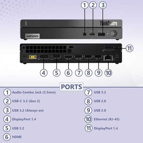 كمبيوتر Lenovo ThinKCentre neo 50q Gen 4 Tiny 1L Business Mini Desktop، الجيل الثالث عشر Intel 8-Core i5-13420H (Beat i7-1355U)، ذاكرة الوصول العشوائي DDR4 سعة 16 جيجابايت، 1 تيرابايت PCIe SSD، 2 منفذ عرض، WiFi 6، Win 11 Pro، Vent-Hear in Saudi Arabia