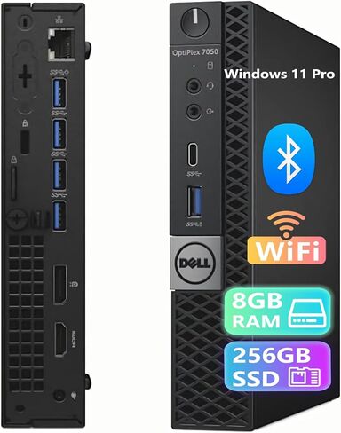 Dell Optiplex 7050 Mini Desktop PC Computer, Core i7-6700T, 8GB RAM, 256GB SSD, Keyboard, Mouse, USB WiFi+BT, Windows 11 Pro 64 Bit-Multi-Language (Renewed) in Saudi Arabia