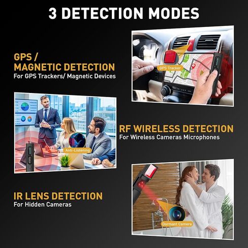 أجهزة الكشف عن الكاميرا الخفية المتقدمة، وكاشف تعقب نظام تحديد المواقع العالمي (GPS)، وجهاز أمان الفندق، وكاشف الترددات اللاسلكية، ومكتشف كاميرا التجسس، وكاشف الأجهزة المخفية لـ Airbnb، والفنادق، والحمام، والمنزل، والمكتب (أسود) in Saudi Arabia