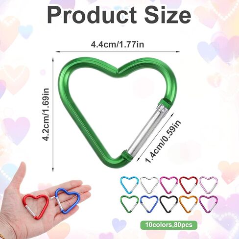 80 Pcs Heart Keychain Clips Bulk, Aluminum Alloy Keychain Clip Cute Heart Snap Hook Key Holder, Spring Loaded Key Ring for Outdoor Travel Walking, Keys, Dog Leash, Water Bottle Holder in Saudi Arabia