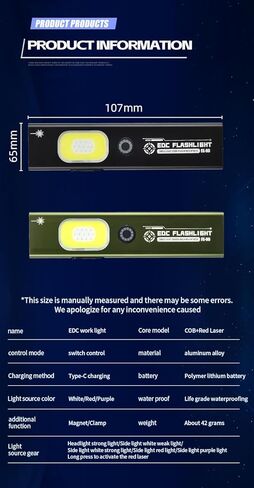 EDC Flat Flashlight with Red Beam Combo,Powerful Small Pocket Rechargeable Magnetic Worklight Clip on,COB Side Light for Car Repair,Travel,Hiking,Camping,Emergency (Green) in Saudi Arabia