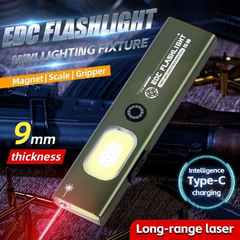 EDC Flat Flashlight with Red Beam Combo,Powerful Small Pocket Rechargeable Magnetic Worklight Clip on,COB Side Light for Car Repair,Travel,Hiking,Camping,Emergency (Green) in Saudi Arabia
