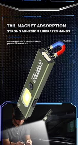 EDC Flat Flashlight with Red Beam Combo,Powerful Small Pocket Rechargeable Magnetic Worklight Clip on,COB Side Light for Car Repair,Travel,Hiking,Camping,Emergency (Green) in Saudi Arabia