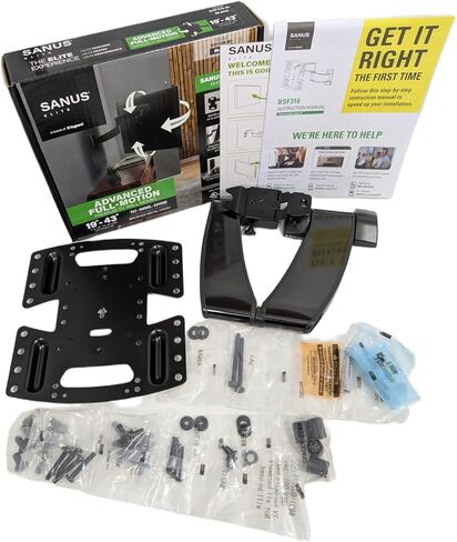 SANUS Elite Advanced Full-Motion TV Wall Mount for 19–43" TVs up to 35 lbs – Tilts, Swivels & Extends 16" – Black Brushed Metal – Low Profile, Easy Install in Saudi Arabia