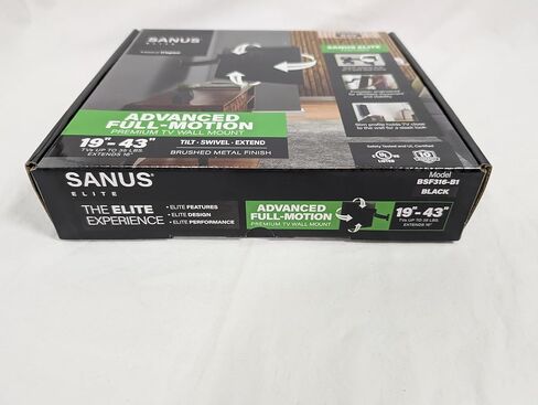 SANUS Elite Advanced Full-Motion TV Wall Mount for 19–43" TVs up to 35 lbs – Tilts, Swivels & Extends 16" – Black Brushed Metal – Low Profile, Easy Install in Saudi Arabia