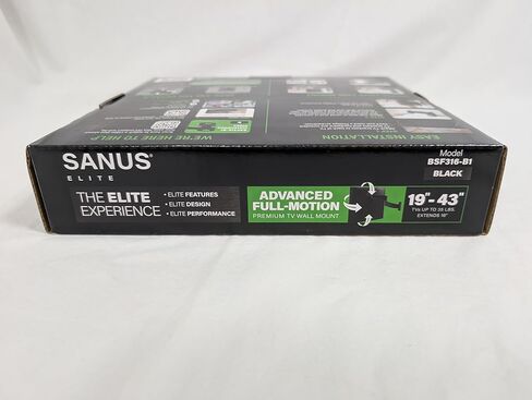 SANUS Elite Advanced Full-Motion TV Wall Mount for 19–43" TVs up to 35 lbs – Tilts, Swivels & Extends 16" – Black Brushed Metal – Low Profile, Easy Install in Saudi Arabia
