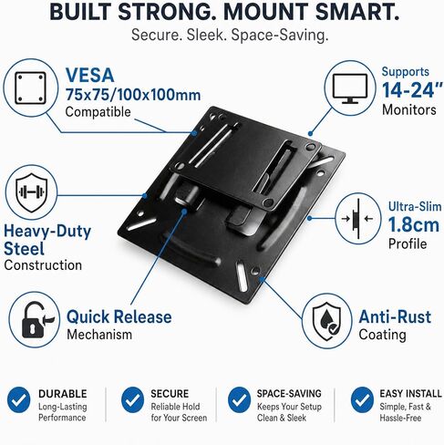 Universal TV Wall Mount Bracket,VESA Compatible Mounting Plate for 14-24 inch Computer Monitor and Flat Screen, Quick Release Steel Kit for Home RV Office in Saudi Arabia