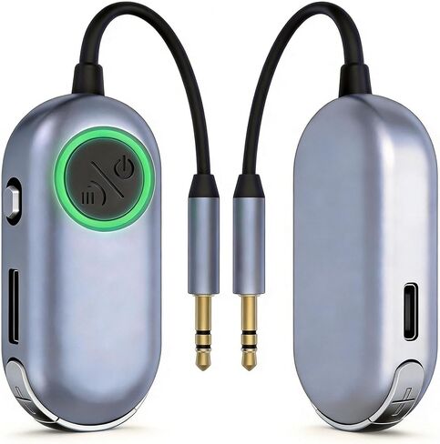 جهاز استقبال إرسال بلوتوث لجهازي AirPods أو BT، محول بلوتوث لاسلكي 2 في 1 لسماعات الرأس، محول مقبس صوت Aux 3.5 ملم لنظام ستيريو منزلي للسيارة والتلفزيون أثناء الطيران in Saudi Arabia