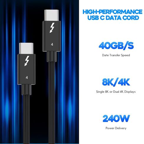 كابل Thunderbolt 4، [نقل بيانات بسرعة 40 جيجابت في الثانية] كابل USB C طويل 2M/6.6FT، فيديو 8K/4K 60 هرتز وشحن سريع 240W PD 3.1، سلك كابل USB مجدول نشط متوافق مع Thunderbolt 3/USB 4/MacBook Pro/iPhone in Kuwait