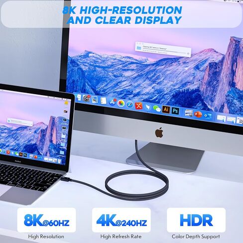 كابل Thunderbolt 4، [نقل بيانات بسرعة 40 جيجابت في الثانية] كابل USB C طويل 2M/6.6FT، فيديو 8K/4K 60 هرتز وشحن سريع 240W PD 3.1، سلك كابل USB مجدول نشط متوافق مع Thunderbolt 3/USB 4/MacBook Pro/iPhone in Kuwait
