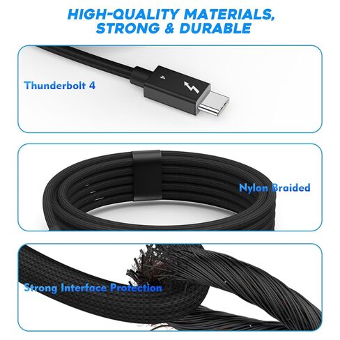 كابل Thunderbolt 4، [نقل بيانات بسرعة 40 جيجابت في الثانية] كابل USB C طويل 2M/6.6FT، فيديو 8K/4K 60 هرتز وشحن سريع 240W PD 3.1، سلك كابل USB مجدول نشط متوافق مع Thunderbolt 3/USB 4/MacBook Pro/iPhone in Kuwait