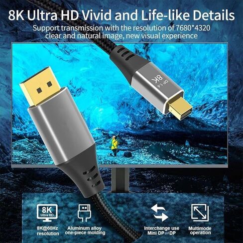 MOUDOAUER DisplayPort 1.4 to MIni DP Cable, Bi-Directional Displayport to Mini Displayport Cable for Gaming Monitor Laptop US in Saudi Arabia