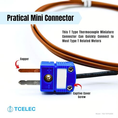 T-Type Thermocouple Probe 3-Pack 1M Brown Teflon Insulated Thermocouple Wire with Mini Flat 2-Pin Connector Low Temperature Sensor Probe for Meters Testers Temperature Range from 32°F to 392°F in Saudi Arabia