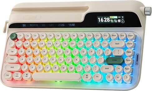 EPOMAKER Glyph Wireless Typewriter Retro Mechanical Keyboard, Screen & Knob & Lever, Wrist Rest, Round PBT Keycap, Hot Swap, RGB, Custom Software, Top-Mount, 75% Creamy Keyboard for PC/MAC in Saudi Arabia