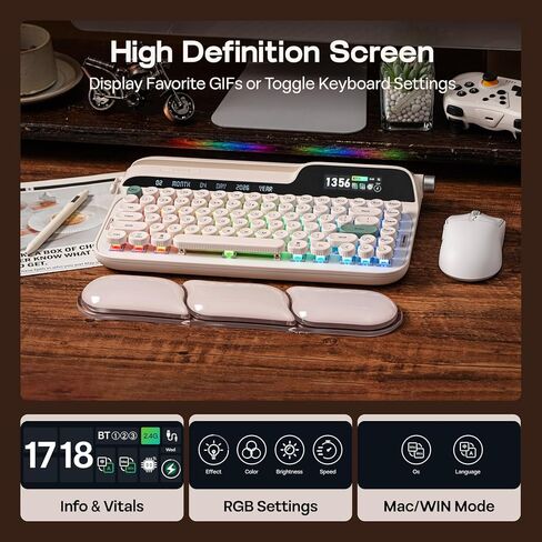 EPOMAKER Glyph Wireless Typewriter Retro Mechanical Keyboard, Screen & Knob & Lever, Wrist Rest, Round PBT Keycap, Hot Swap, RGB, Custom Software, Top-Mount, 75% Creamy Keyboard for PC/MAC in Saudi Arabia