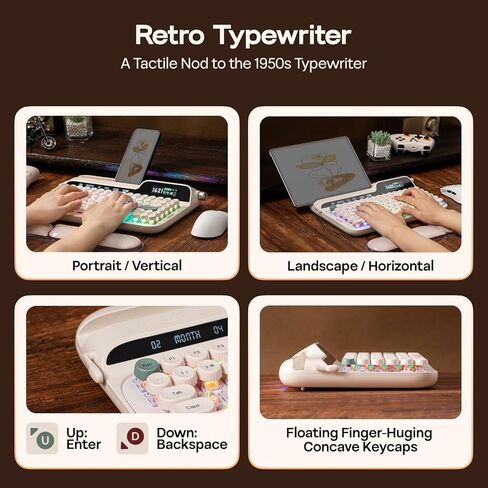EPOMAKER Glyph Wireless Typewriter Retro Mechanical Keyboard, Screen & Knob & Lever, Wrist Rest, Round PBT Keycap, Hot Swap, RGB, Custom Software, Top-Mount, 75% Creamy Keyboard for PC/MAC in Saudi Arabia