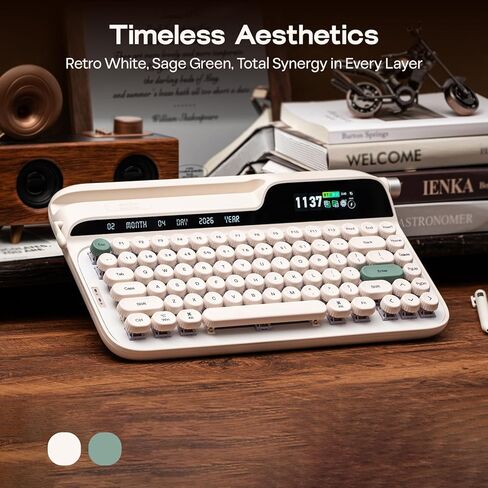 EPOMAKER Glyph Wireless Typewriter Retro Mechanical Keyboard, Screen & Knob & Lever, Wrist Rest, Round PBT Keycap, Hot Swap, RGB, Custom Software, Top-Mount, 75% Creamy Keyboard for PC/MAC in Saudi Arabia