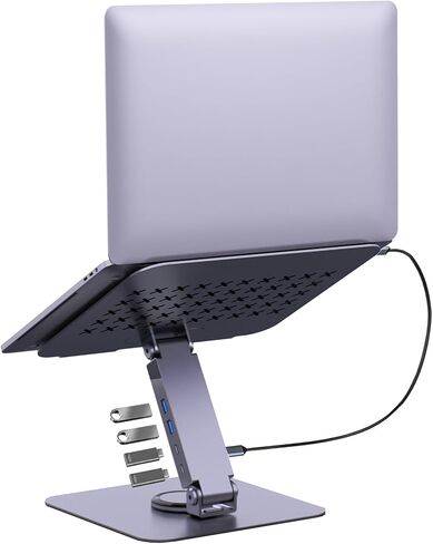 حامل كمبيوتر محمول يدور 360 درجة من EJAY مع محور USB 3.2 بسرعة 10 جيجابت في الثانية، وحامل كمبيوتر من الألومنيوم عالي التحمل للمكتب، وحامل مريح قابل للتعديل لجهاز MacBook Pro Air، وDell، وHP، والمكتب in Kuwait