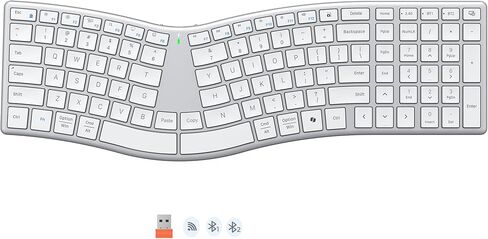 لوحة مفاتيح MEETION اللاسلكية المريحة، لوحة مفاتيح مقسمة بتصميم S-Curve، 2.4G USB-A ولوحات مفاتيح بلوتوث مزدوجة، مفاتيح نحيفة منخفضة الحجم، قابلة لإعادة الشحن من النوع C، تصميم كامل الحجم لنظام التشغيل Windows/Mac/PC/الكمبيوتر المحمول، أبيض in Saudi Arabia