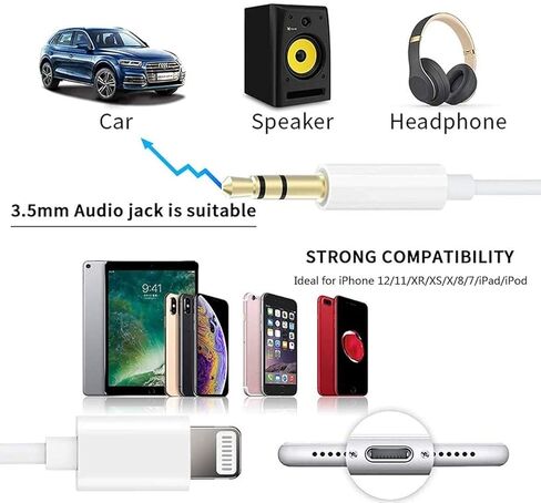esbeecables كابل Lightning إلى 3.5 مم Aux، 6FT معتمد من Apple MFi لهاتف iPhone 13/12/11/XS/XR/X/8/7/iPad/iPod إلى مكبر الصوت، ستيريو منزلي، سماعة رأس in Saudi Arabia