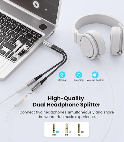 USB C to Dual 3.5mm Female Headphone Splitter 20CM, Type C to Two 3.5mm TRRS Female Audio Jack Splitter Adapter for 2 Headphones, USB C Smartphone, Laptop, Speakers, TRRS Microphones in Saudi Arabia