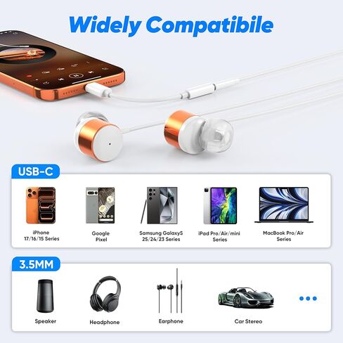 محول مقبس سماعة الرأس USB C إلى 3.5 ملم (عبوة من قطعتين)، محول سماعة رأس من النوع C إلى 3.5 ملم لهاتف iPhone 17/16/15 Pro/Max، وSamsung Galaxy S25/S24/S23 Ultra، وiPad Pro، وMacBook إلخ in Kuwait