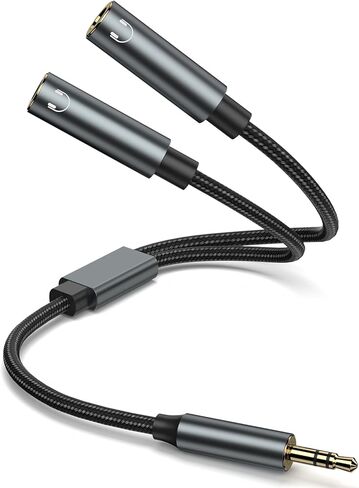 3.5mm Headphone Splitter, Dual Headphone Jack Adapter for 2 Headphones, Audio Stereo Y Splitter Male to Female AUX Extension Cable with Gold-Plated Connectors Compatible with iPhone, iPad, Laptop in Saudi Arabia