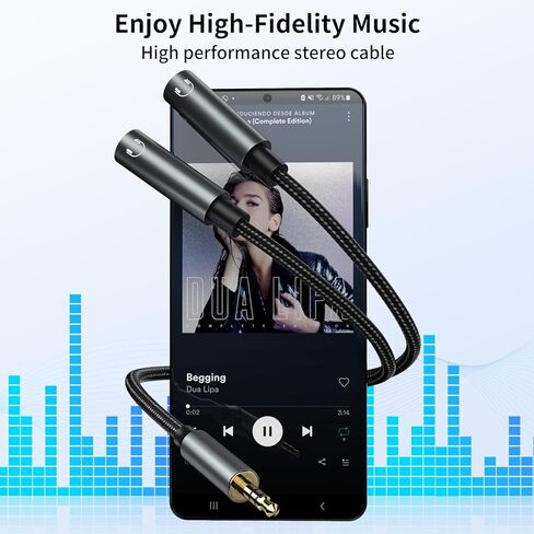 3.5mm Headphone Splitter, Dual Headphone Jack Adapter for 2 Headphones, Audio Stereo Y Splitter Male to Female AUX Extension Cable with Gold-Plated Connectors Compatible with iPhone, iPad, Laptop in Saudi Arabia