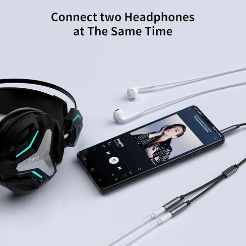 3.5mm Headphone Splitter, Dual Headphone Jack Adapter for 2 Headphones, Audio Stereo Y Splitter Male to Female AUX Extension Cable with Gold-Plated Connectors Compatible with iPhone, iPad, Laptop in Saudi Arabia