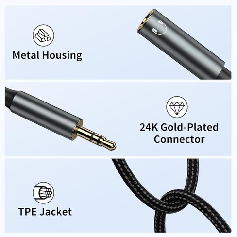 3.5mm Headphone Splitter, Dual Headphone Jack Adapter for 2 Headphones, Audio Stereo Y Splitter Male to Female AUX Extension Cable with Gold-Plated Connectors Compatible with iPhone, iPad, Laptop in Saudi Arabia
