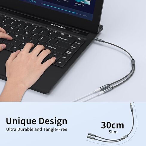 3.5mm Headphone Splitter, Dual Headphone Jack Adapter for 2 Headphones, Audio Stereo Y Splitter Male to Female AUX Extension Cable with Gold-Plated Connectors Compatible with iPhone, iPad, Laptop in Saudi Arabia