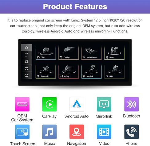 ترقية شاشة CarPlay مقاس 12.3 بوصة من Road Top لسيارة Audi A6/A7 2012-2018 Year، CarPlay Android Auto، Mirrorlink، شاشة لمس تحديثية لوحدة الرأس، استبدال راديو شاشة لمس ستيريو للسيارة in Saudi Arabia