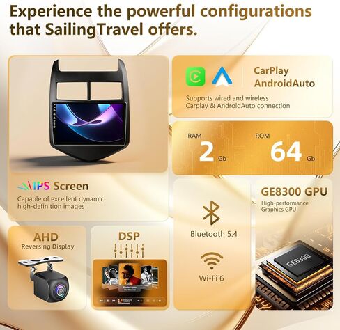 5G WiFi(6) Car Radio for Chevy Sonic Aveo 2011-2015, Android13/Wireless CarPlay/Android Auto/Touch Screen/GPS Navigation/Bluetooth/FM/HD Backup Camera (2+64) in Saudi Arabia